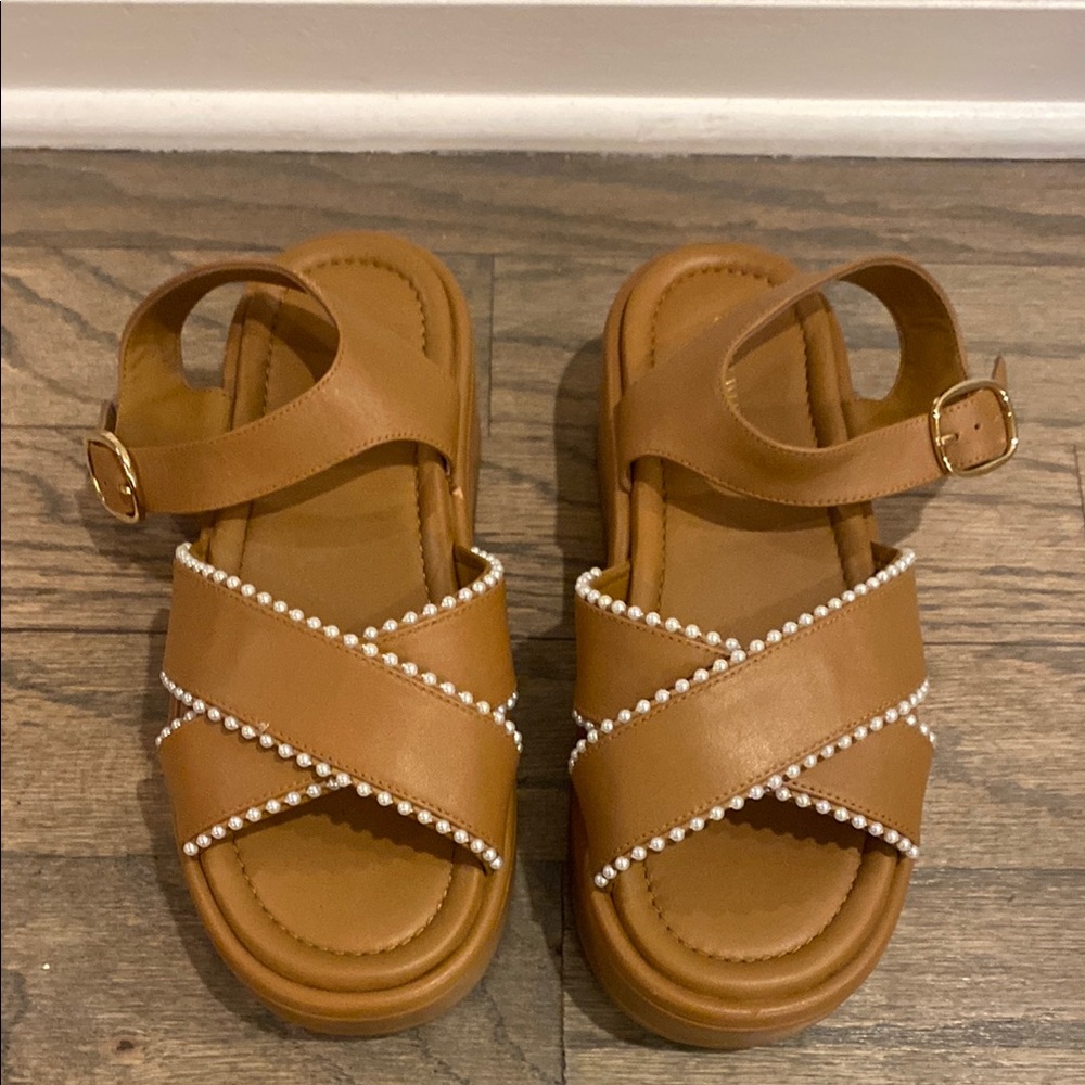 Brown Sandals with Pearl Detailing